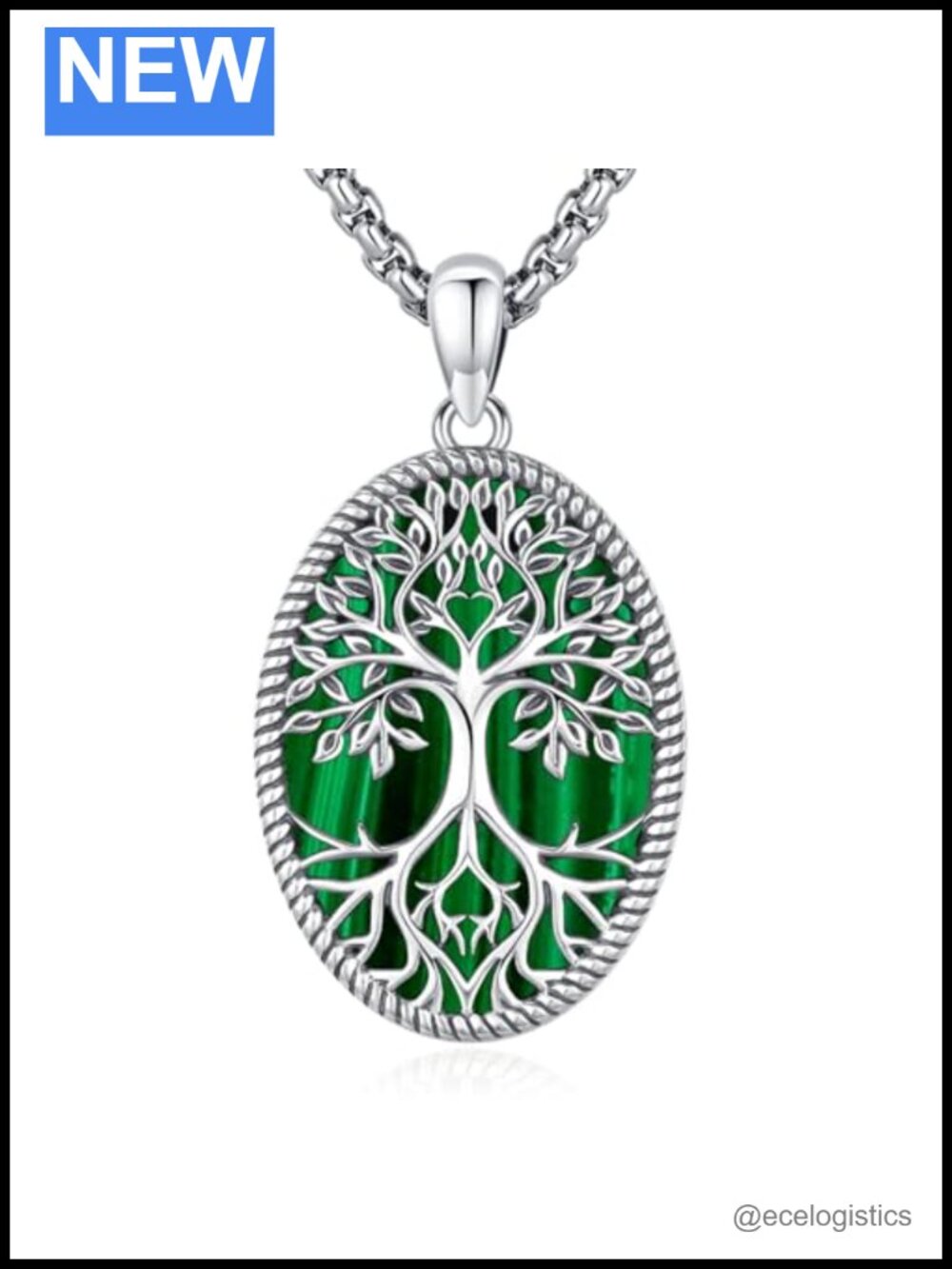 Sterling Silver Tree of Life Pendant Necklace Malachite 20+2" Chain